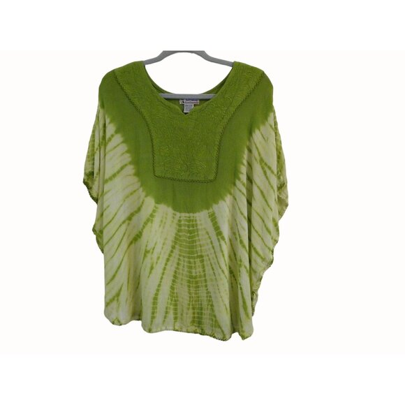 Just Cruising Womens Flutter Sleeve Boho Top Green Tie Dye Free Size - Picture 4 of 9